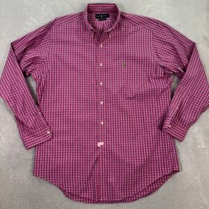 Ralph Lauren Mens Large OVERSIZED Classic Fit Pink Plaid Button Down Shirt EUC